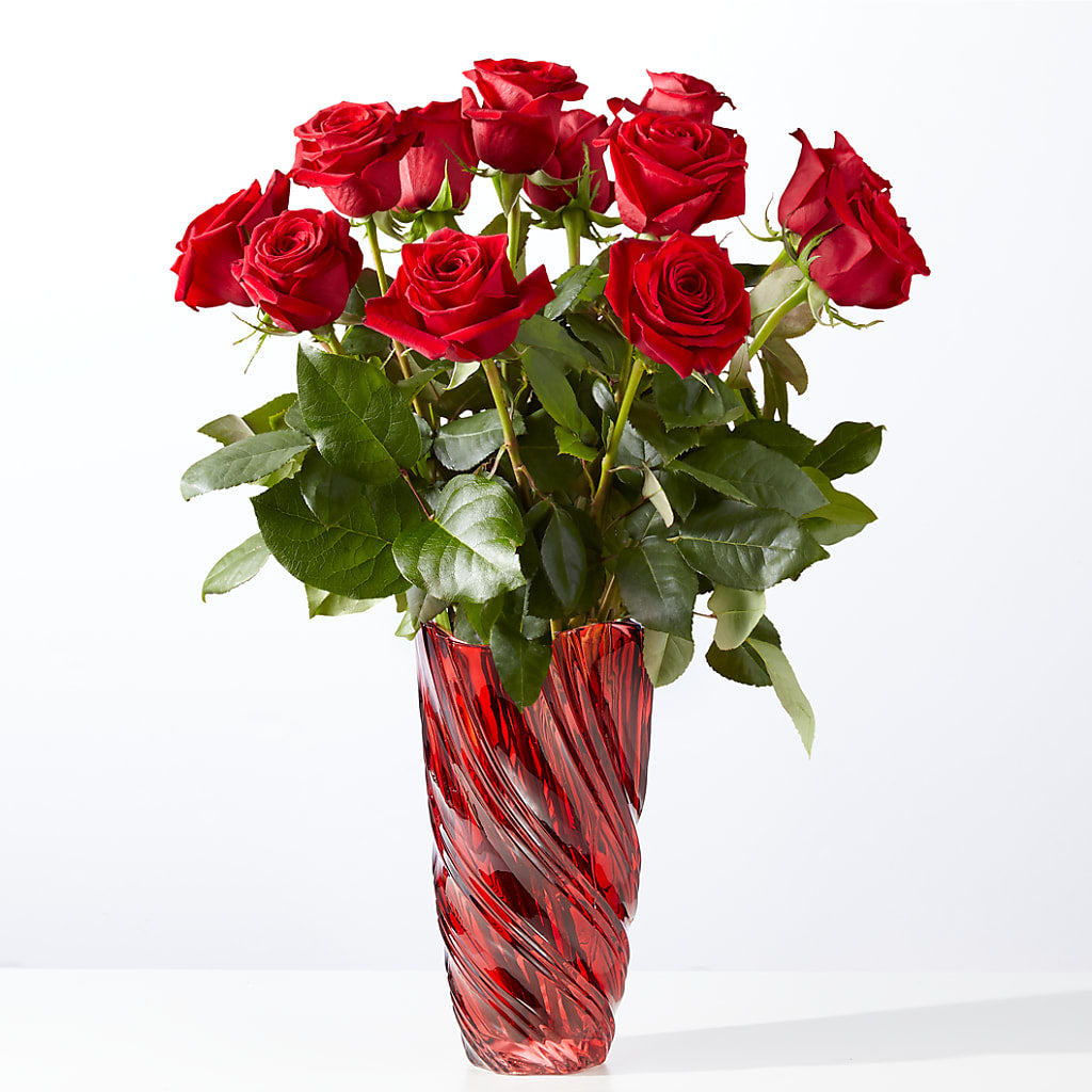 Classic Love Red Rose Bouquet with Luxe Swirl Vase – Ellijay Florist And Gifts, Ellijay GA