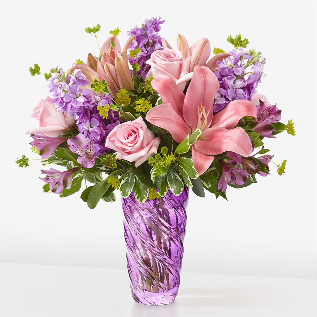 Precious Petals Bouquet with Luxe Swirl Vase – Ellijay Florist And Gifts, Ellijay GA